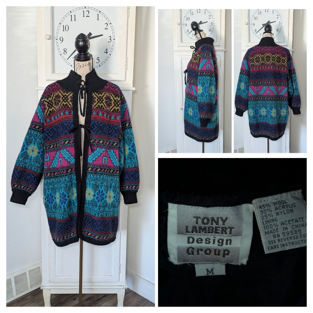 Vintage 80s/90s Southwest Wool Blend Sweater Coat Cardigan